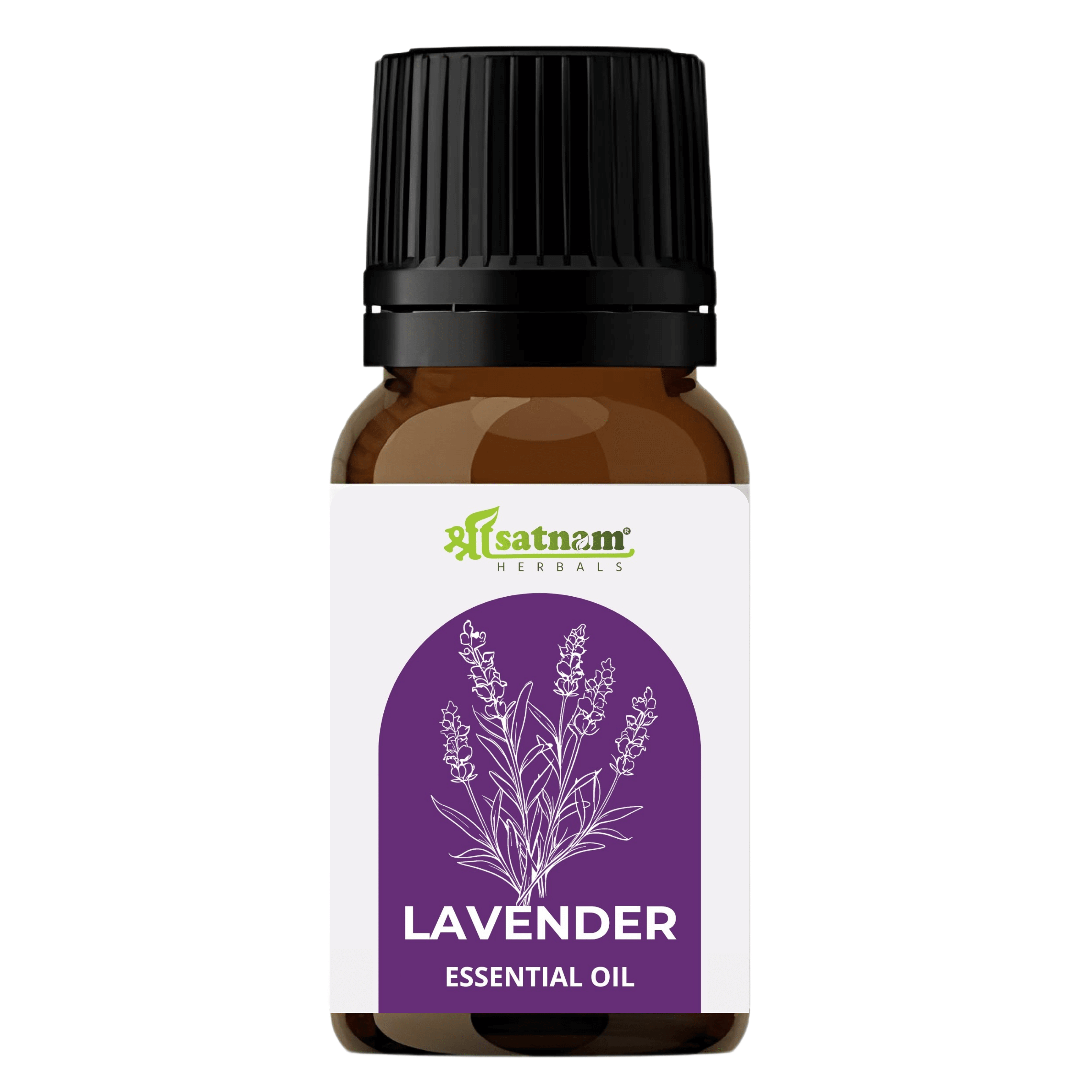 Shree Satnam Herbals Lavender Essential Oil bottle for hair, skin, and aromatherapy benefits.