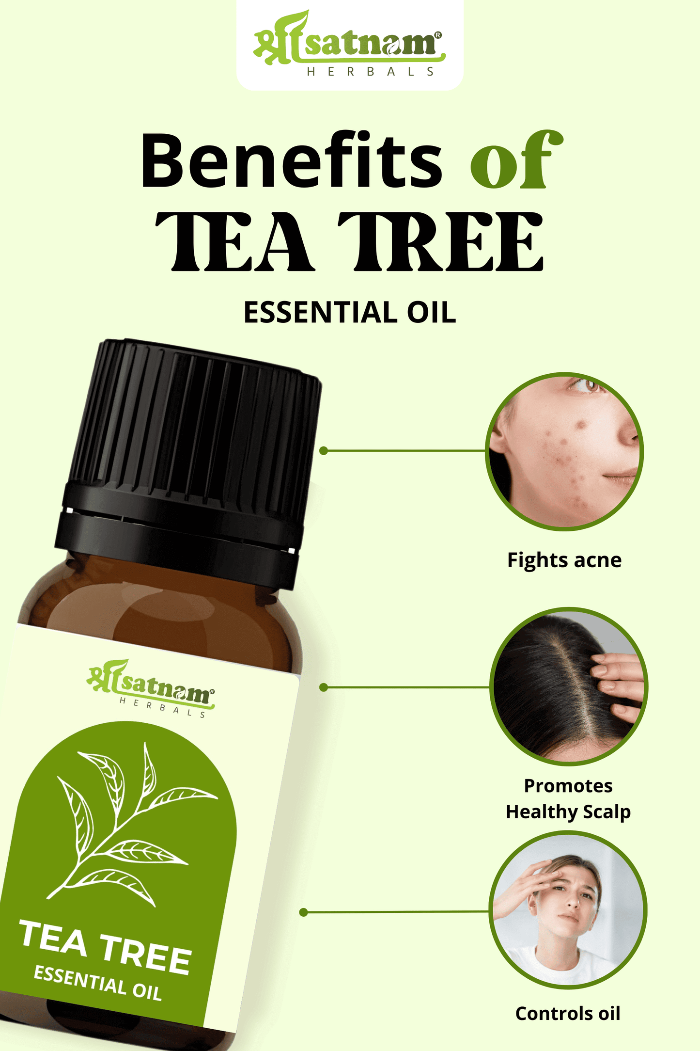 Shree Satnam Herbals Tea-Tree Essential Oil for Hair, Skin, Body, Aromatherapy – 15ml