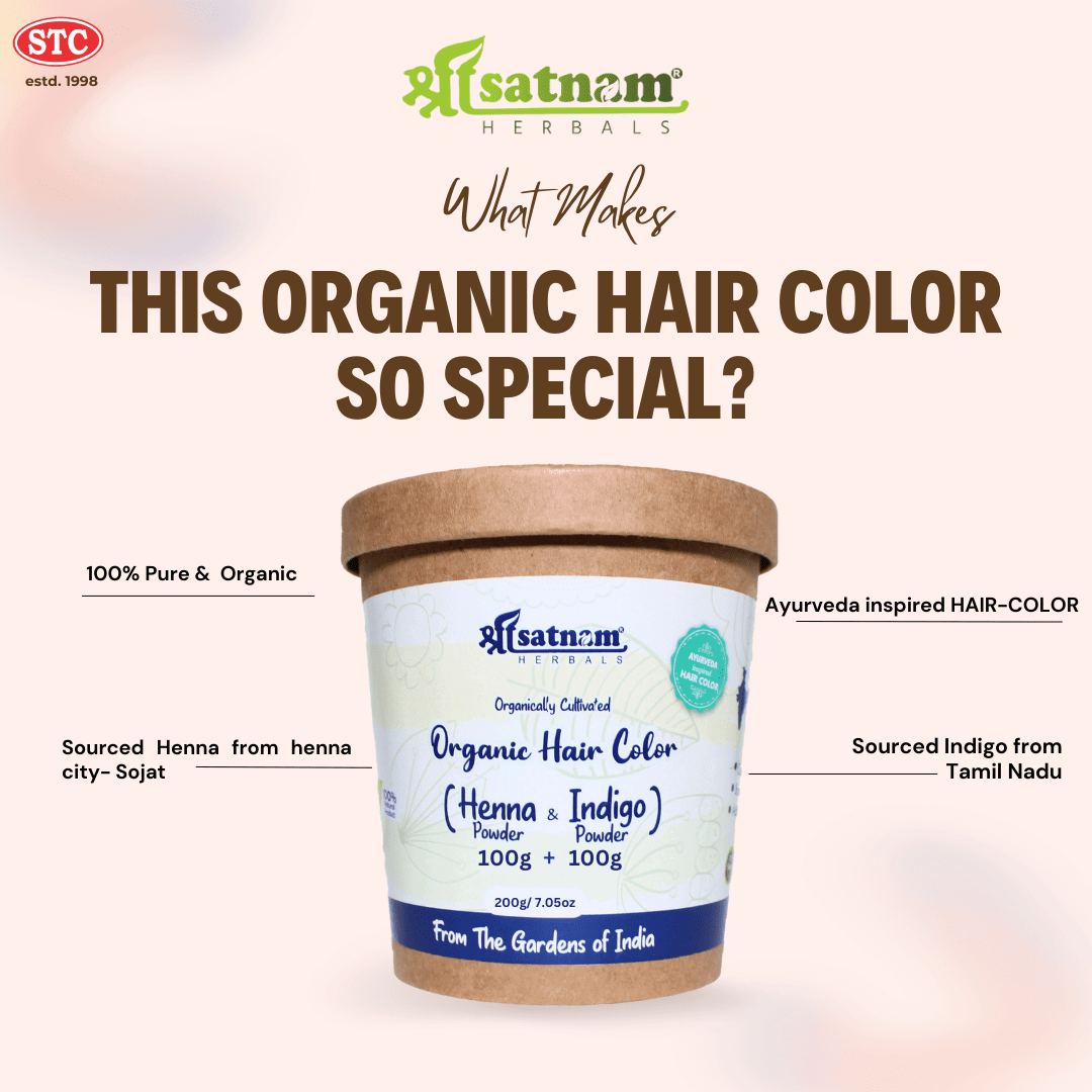 Shree Satnam Herbals Organic Hair Color Kit (Henna Powder and Indigo Powder) for Rich BLACK shade & HairCare (100g+100g) – 200g