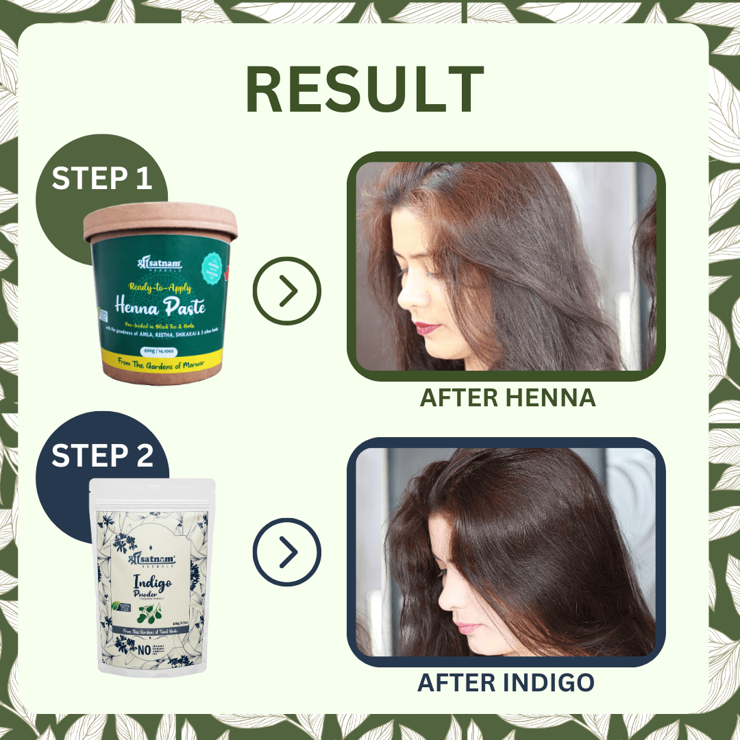 Shree Satnam Herbals Pre-Soaked Ready to apply Henna Paste 400gm & Organic Indigo Leaf Powder 100gm for Rich BLACK shade, Hair Growth, Hairfall Control & Hair Smoothening (Combo Pack of 2)