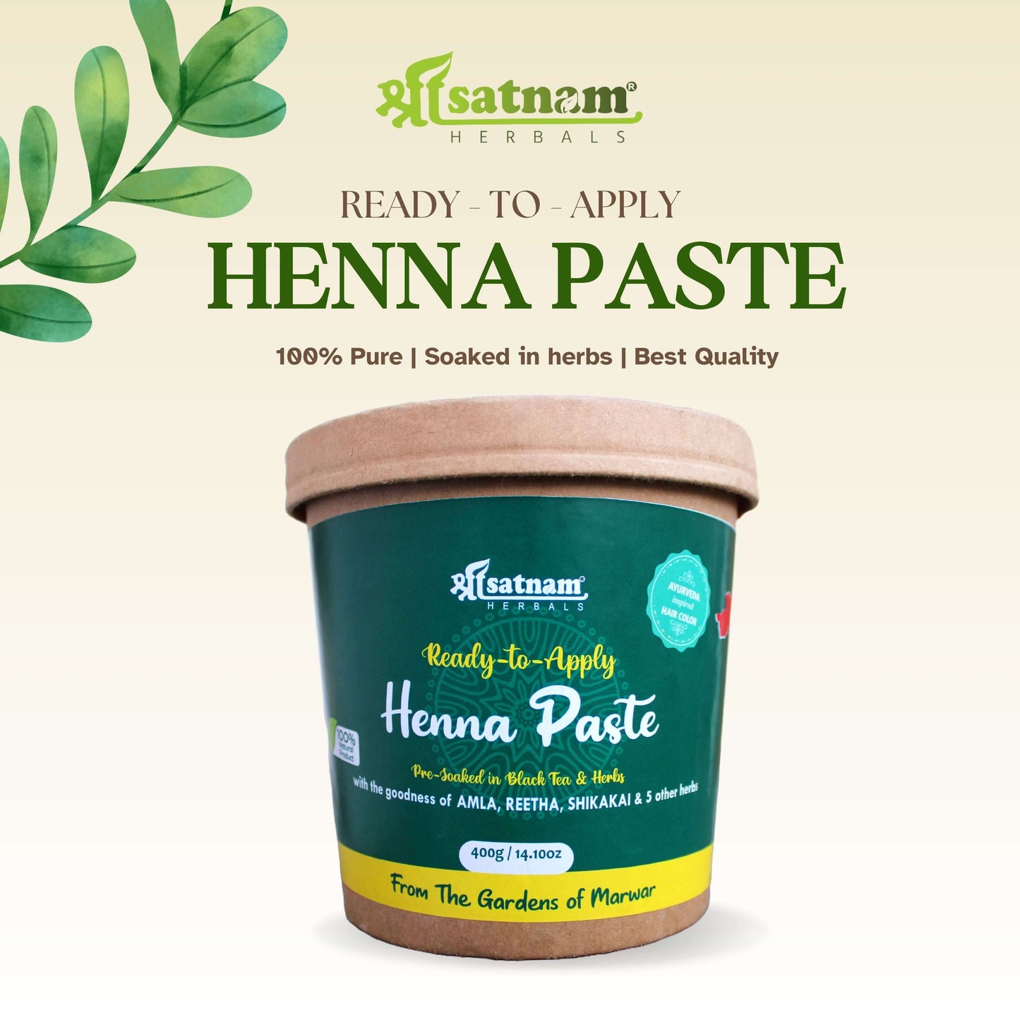 Shree Satnam Herbals Pre-Soaked Ready to apply Henna Paste 400gm & Organic Indigo Leaf Powder 100gm for Rich BLACK shade, Hair Growth, Hairfall Control & Hair Smoothening (Combo Pack of 2)