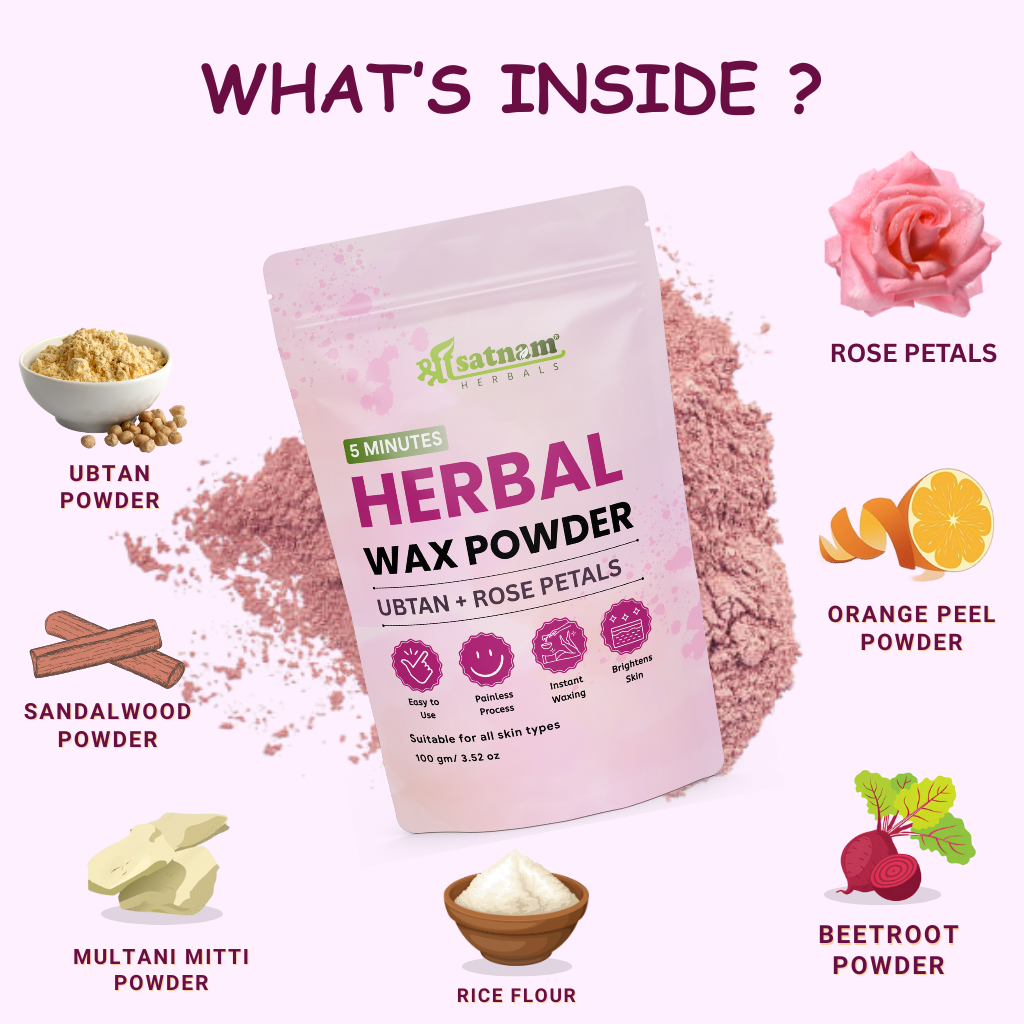 Herbal Wax Powder Painless Hair Removal & De-Tan | Ubtan, Rose & Sandalwood