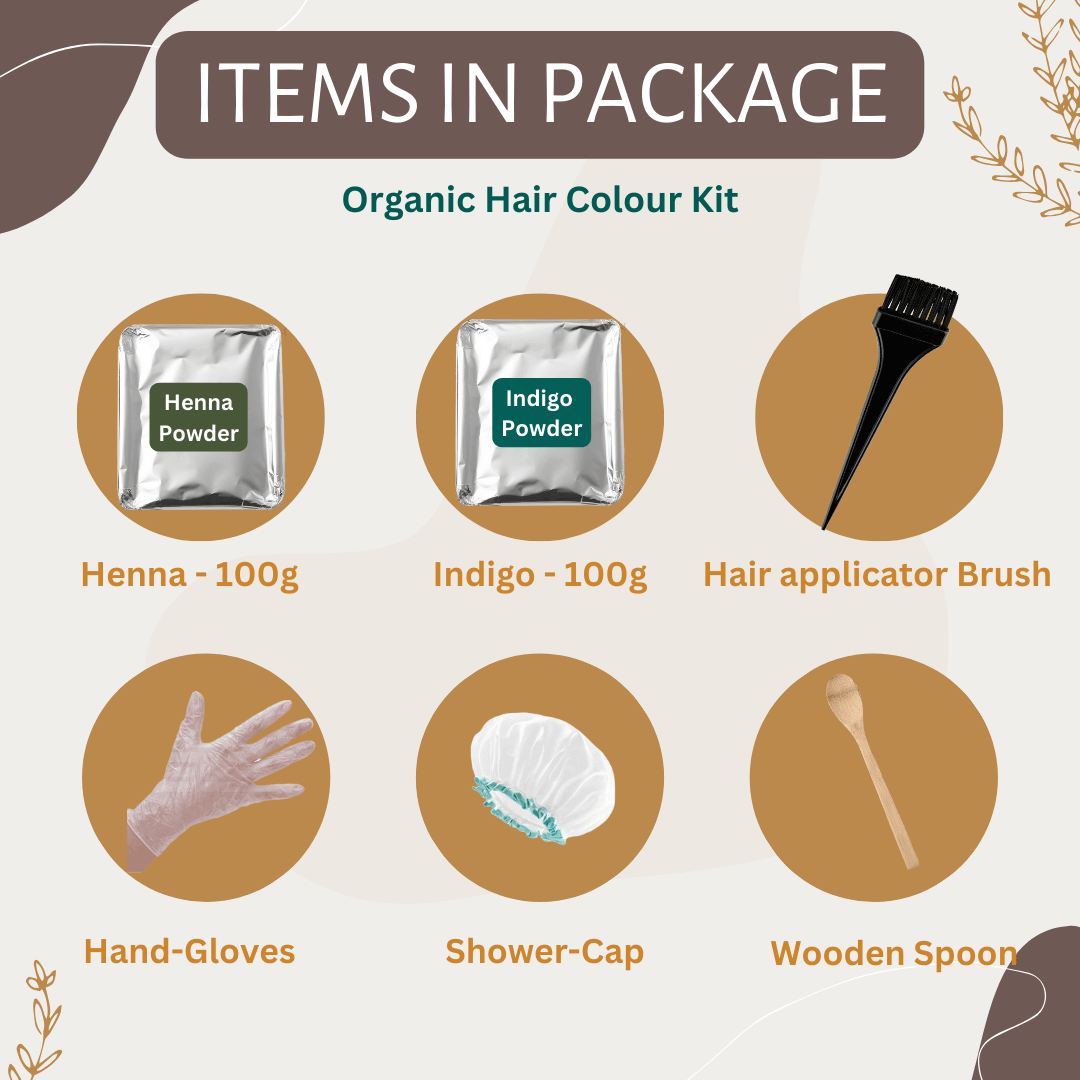 Shree Satnam Herbals Organic Hair Color Kit (Henna Powder and Indigo Powder) for Rich BLACK shade & HairCare (100g+100g) – 200g