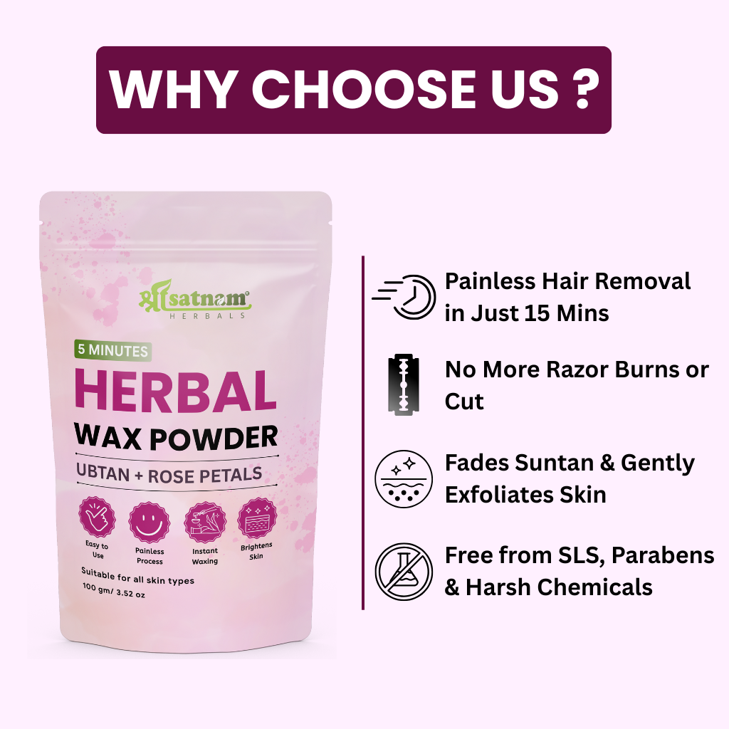 Herbal Wax Powder Painless Hair Removal & De-Tan | Ubtan, Rose & Sandalwood