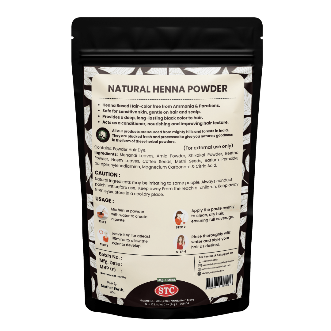 Natural Black Henna Hair Color | Ammonia Free | 100% Pure Sojat Henna | Rich, Natural Color for Stronger & Silkier Hair (100gm)