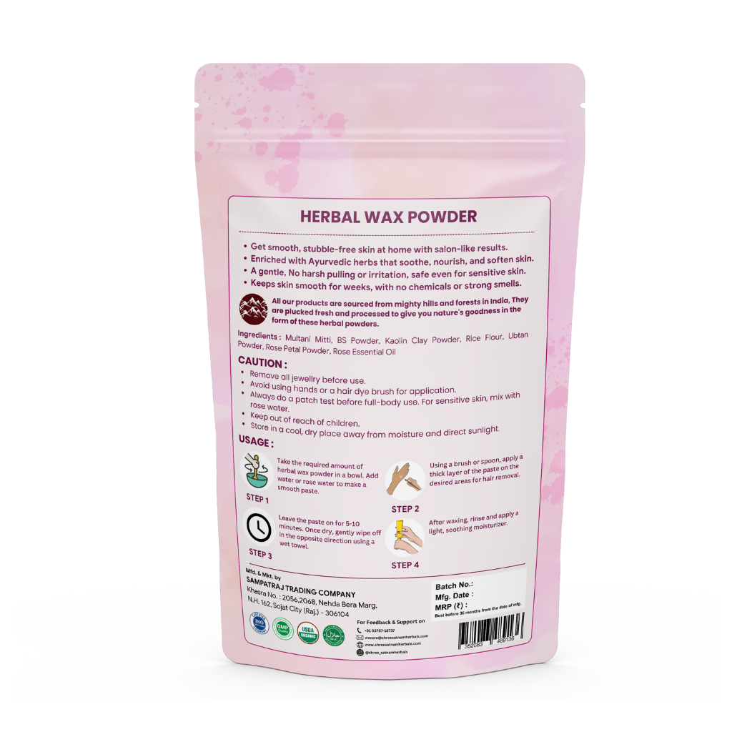Herbal Wax Powder Painless Hair Removal & De-Tan | Ubtan, Rose & Sandalwood
