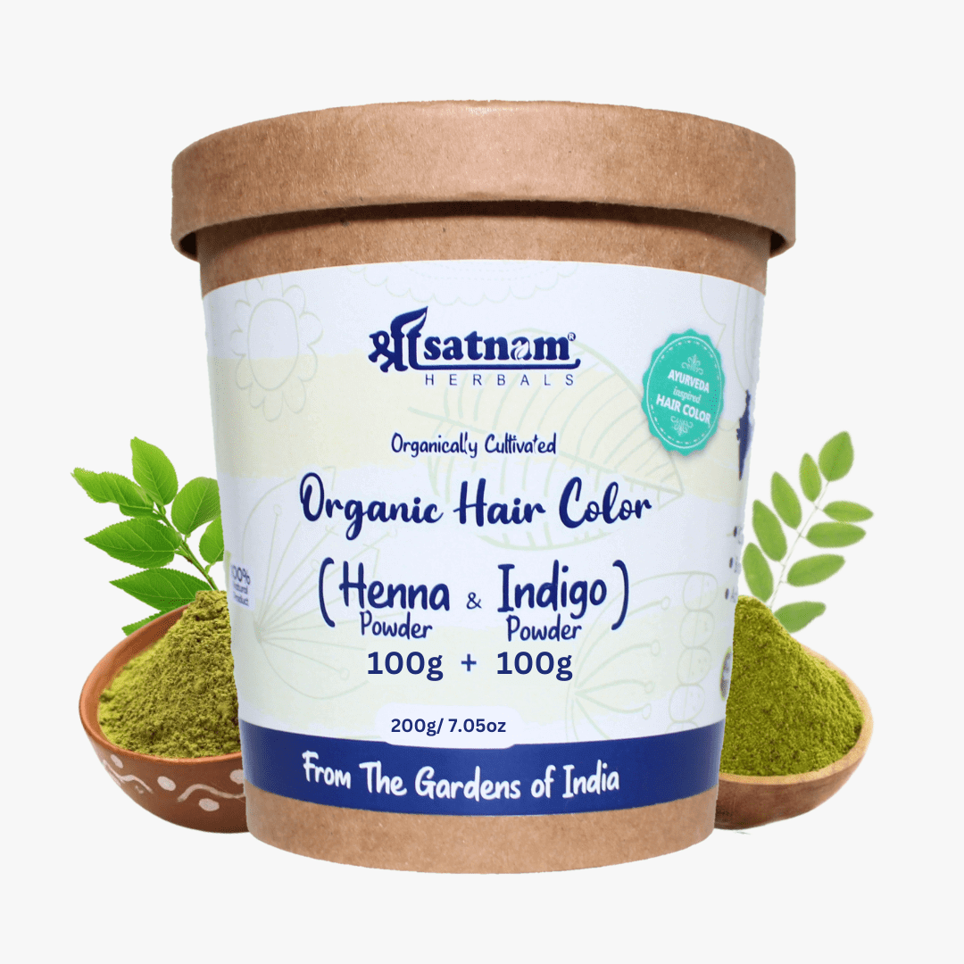 Shree Satnam Herbals Organic Hair Color Kit (Henna Powder and Indigo Powder) for Rich BLACK shade & HairCare (100g+100g) – 200g