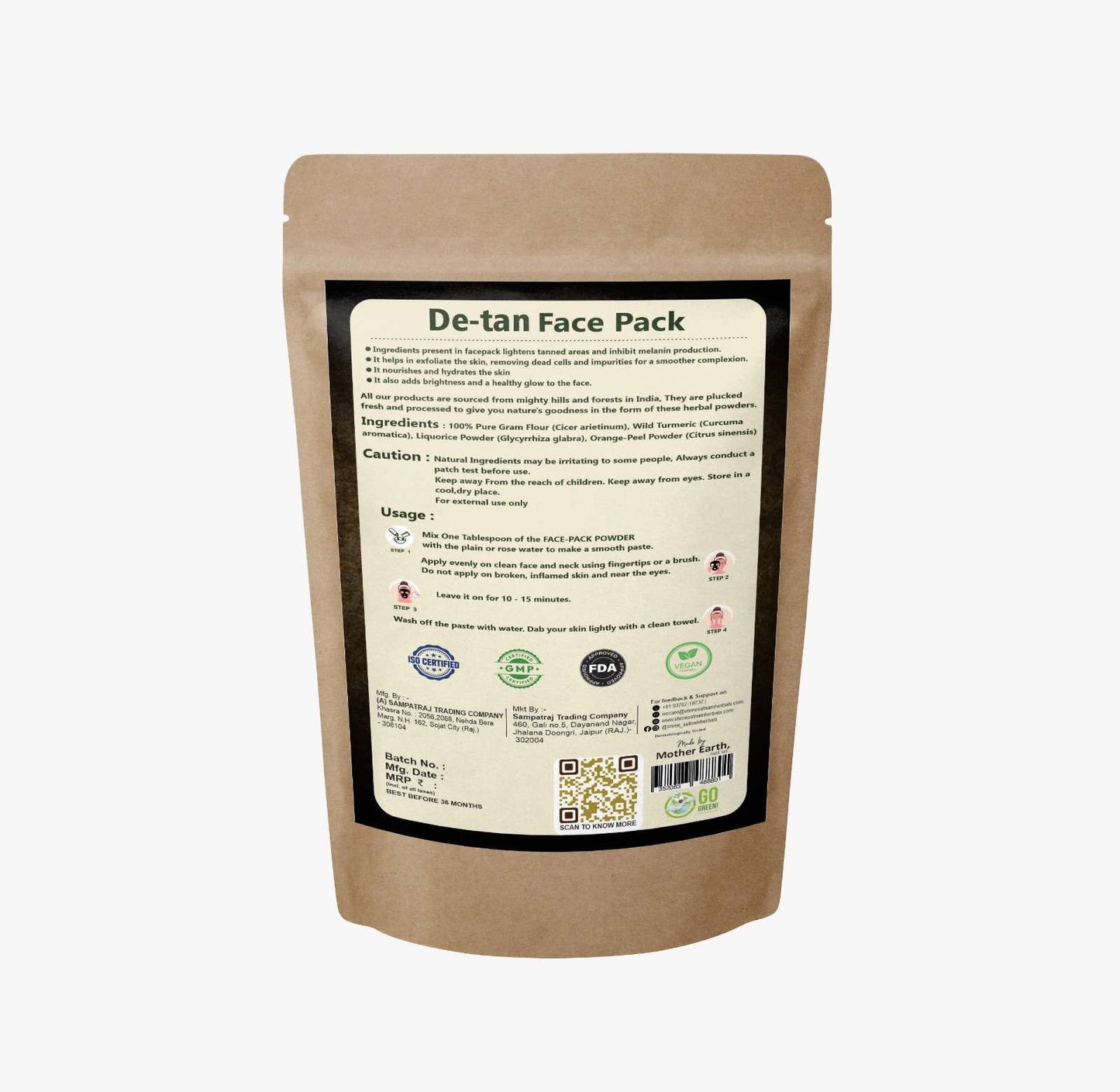 Shree Satnam Herbals De-tan Facepack – 50gm
