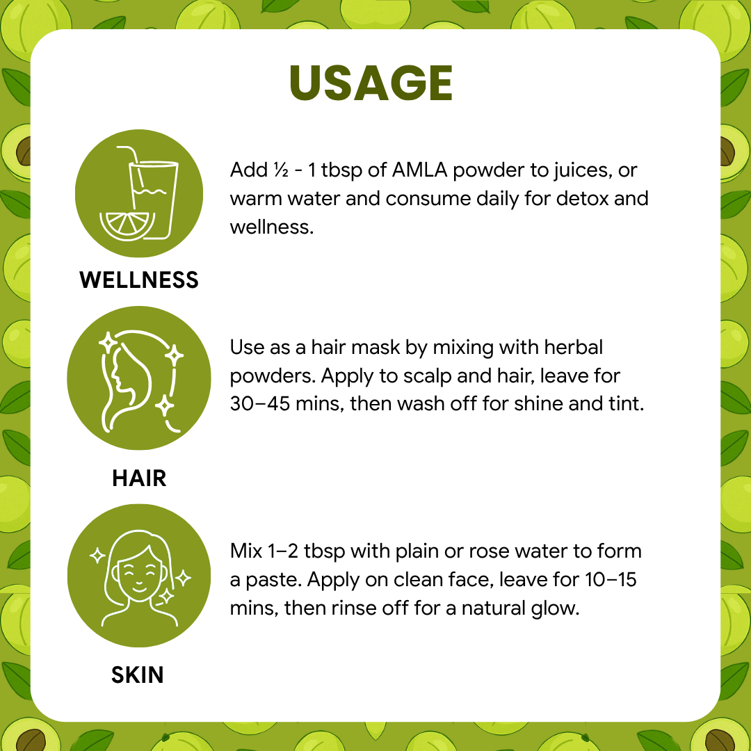 Pure Amla Powder (Indian Gooseberry) – Ayurvedic Vitamin C Rich Superfood for Hair Care, Skin Glow & Immunity Boost (100g)
