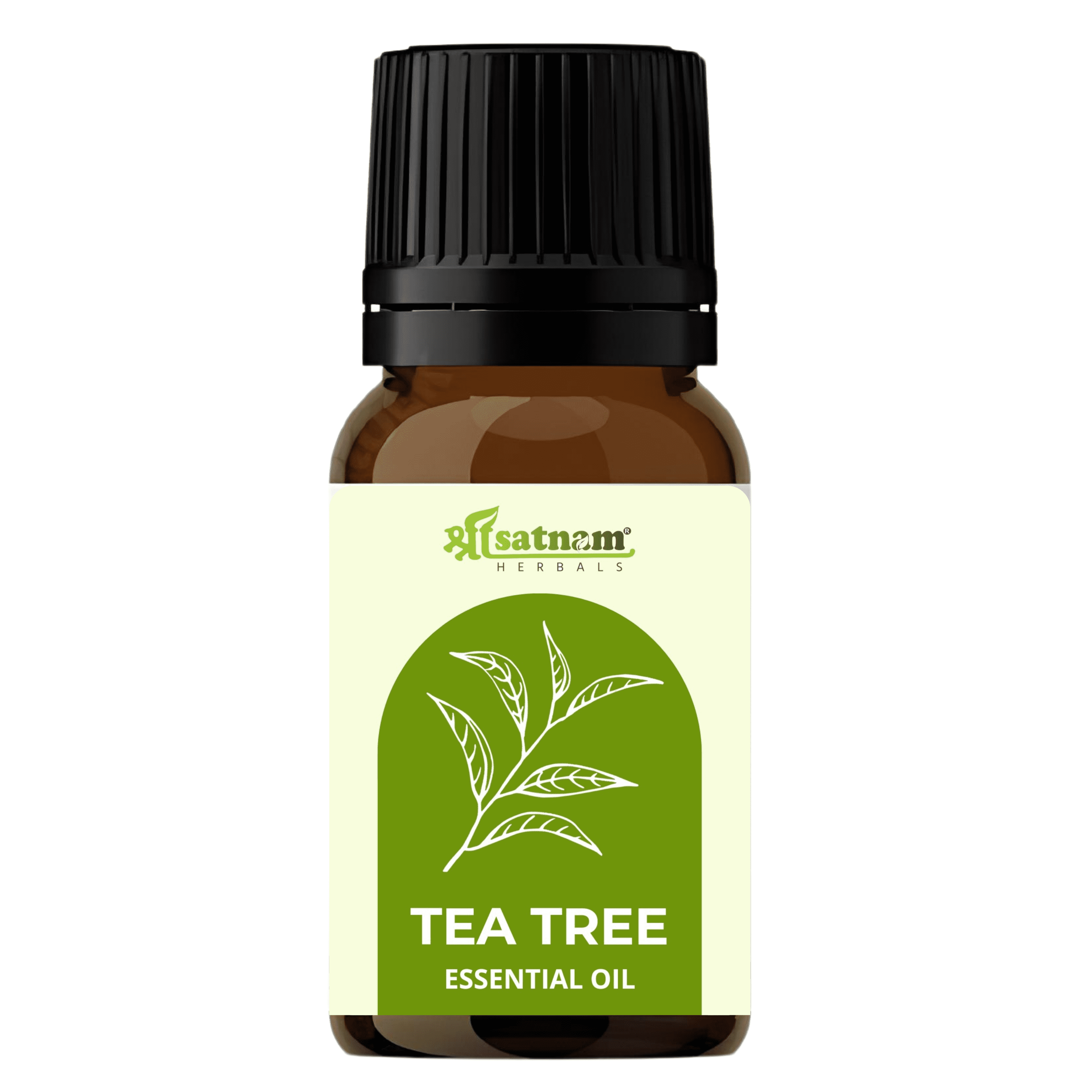 Shree Satnam Herbals Tea Tree Essential Oil bottle for hair, skin, and aromatherapy, 15ml pure natural product.