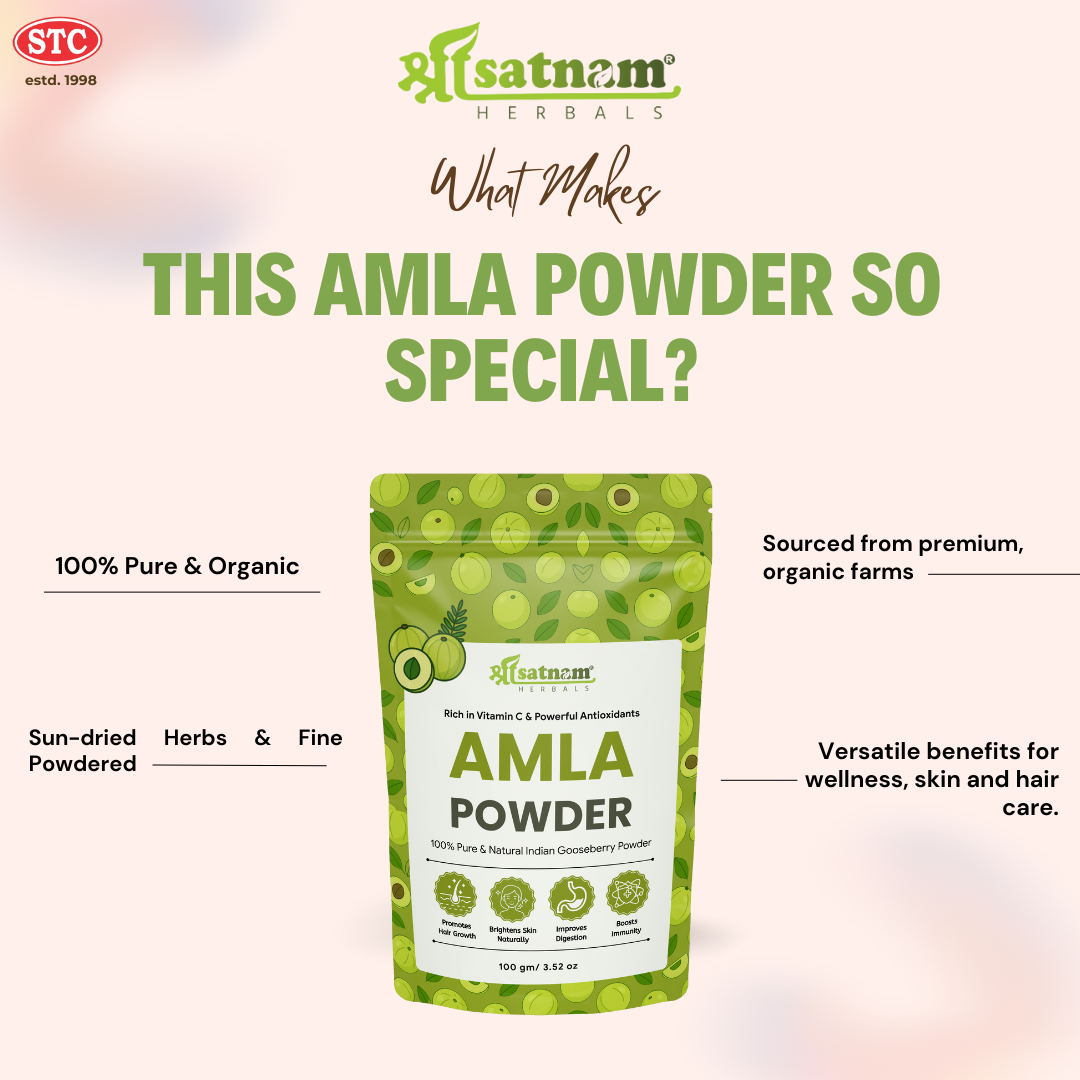 Pure Amla Powder (Indian Gooseberry) – Ayurvedic Vitamin C Rich Superfood for Hair Care, Skin Glow & Immunity Boost (100g)