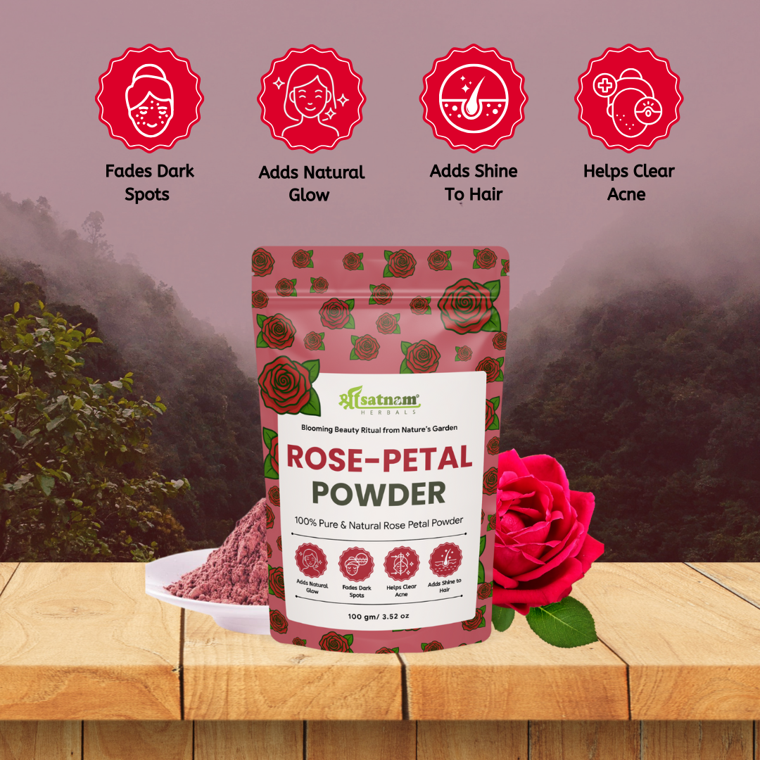 Pure Rose Petal Powder – Gentle Floral Mask for Hydrated, Glowing Skin & Delicate Hair Care (100g)