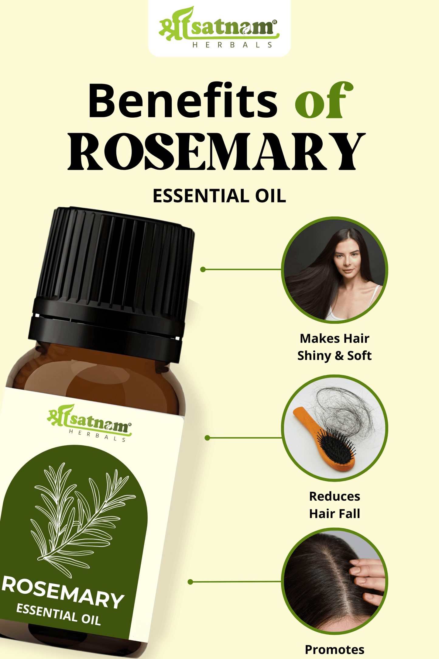 Shree Satnam Herbals Rosemary Essential Oil for Hair Growth, Skin, Body, Aromatherapy – 15ml