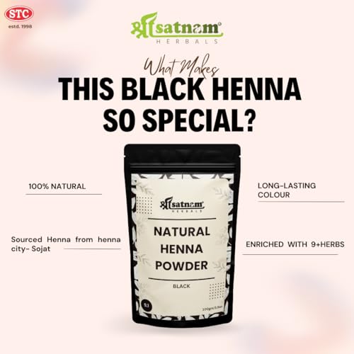Natural Black Henna Hair Color | Ammonia Free | 100% Pure Sojat Henna | Rich, Natural Color for Stronger & Silkier Hair (100gm)