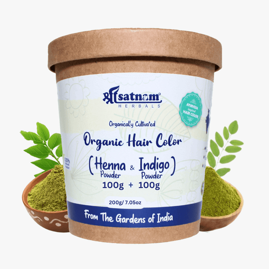 Shree Satnam Herbals Organic Hair Color Kit (Henna Powder and Indigo Powder) for Rich BLACK shade & HairCare (100g+100g) – 200g