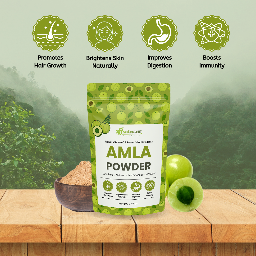 Pure Amla Powder (Indian Gooseberry) – Ayurvedic Vitamin C Rich Superfood for Hair Care, Skin Glow & Immunity Boost (100g)