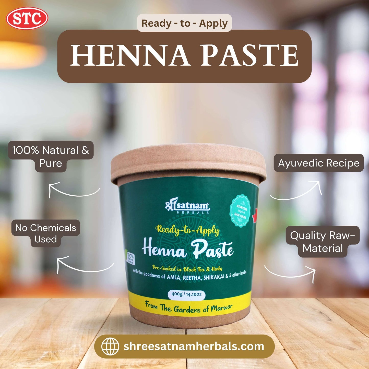 Shree Satnam Herbals PRE-SOAKED Ready-to-apply Henna Paste Kit – 400gm
