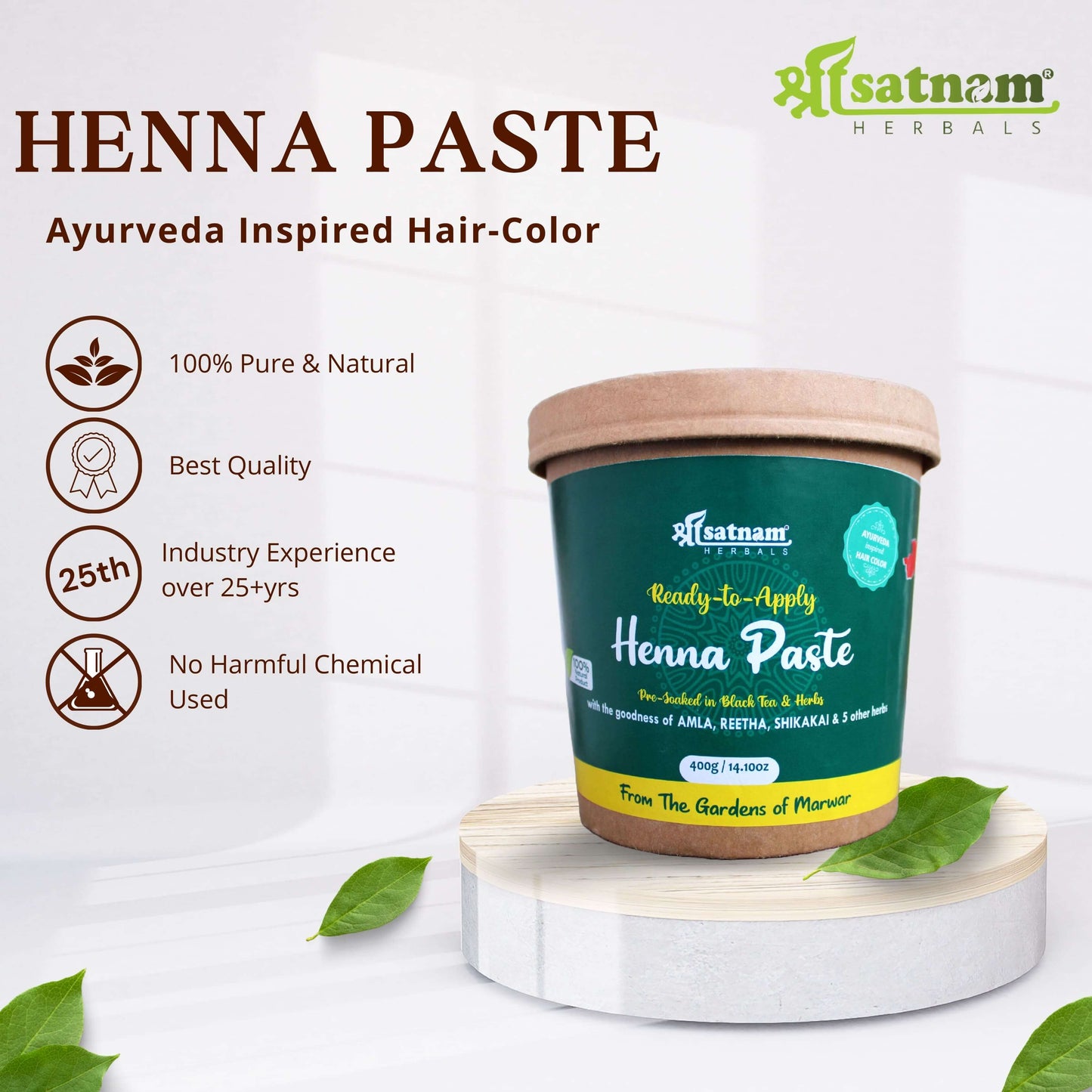 Shree Satnam Herbals PRE-SOAKED Ready-to-apply Henna Paste Kit – 400gm