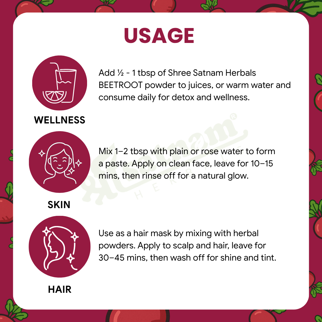 Pure Beetroot Powder – Natural Superfood for Energy, Skincare, Haircare, Heart Health & overall Wellness (100g)